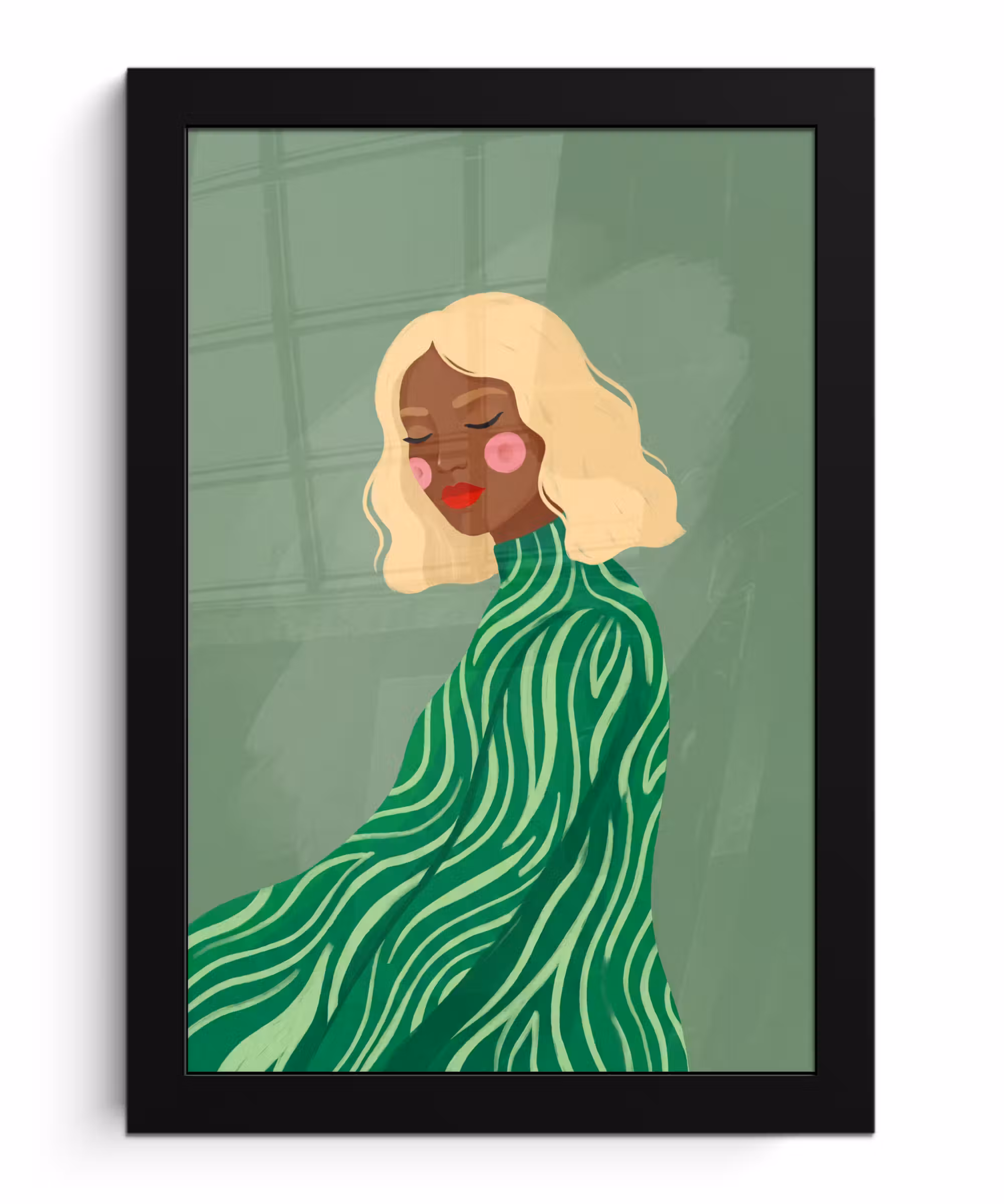 Bilder mit Rahmen - Frau – Porträt – Illustration – Modern – Grün